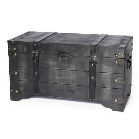 VINTIQUEWISE Distressed Black Medium Wooden Storage Trunk QI003332